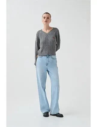 Aje Studio Naia Cropped Cable Knit Jumper Grey Size 6 photo 6