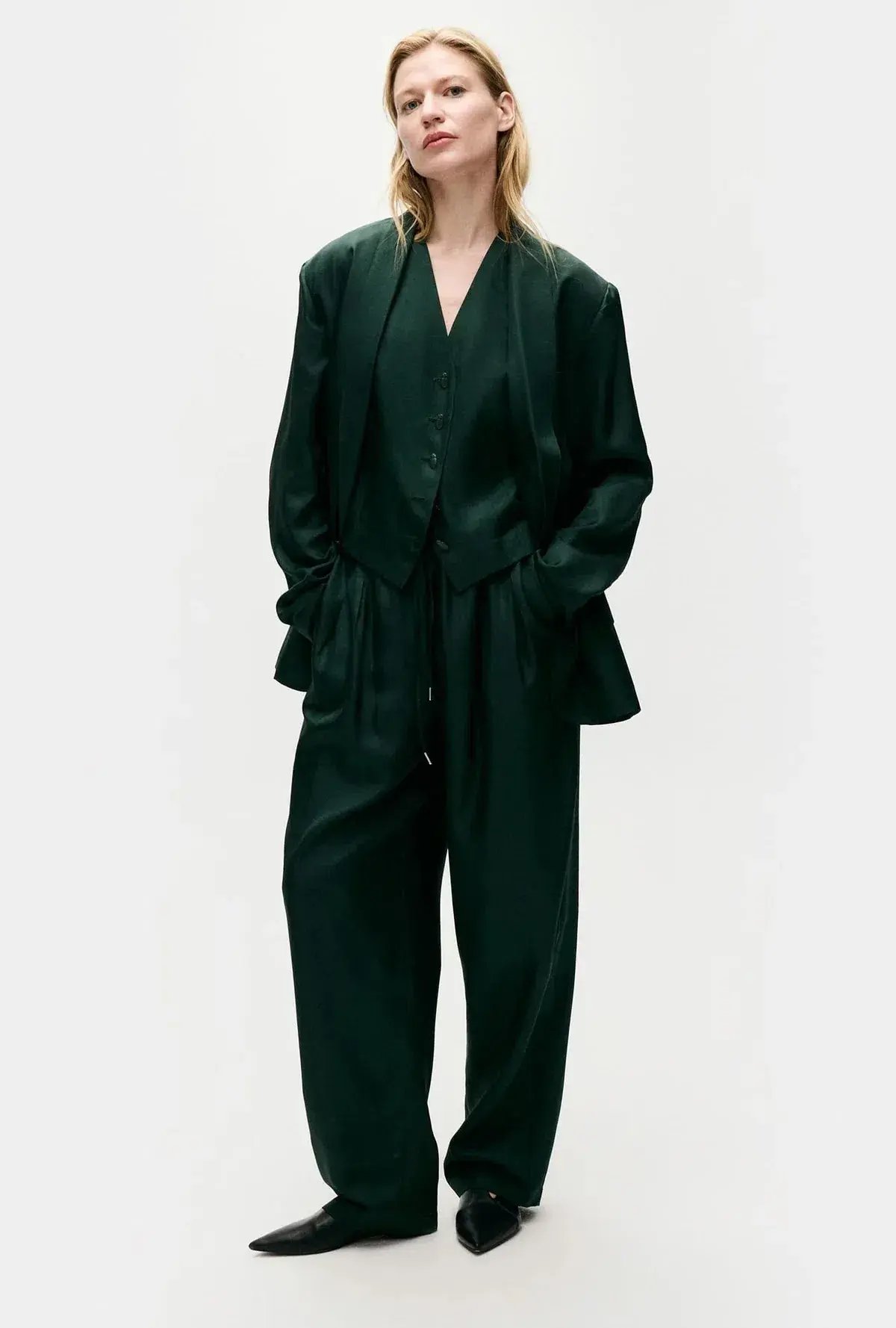 Silk Laundry Twill Miami Blazer Scarab Green Size 8/S photo 3