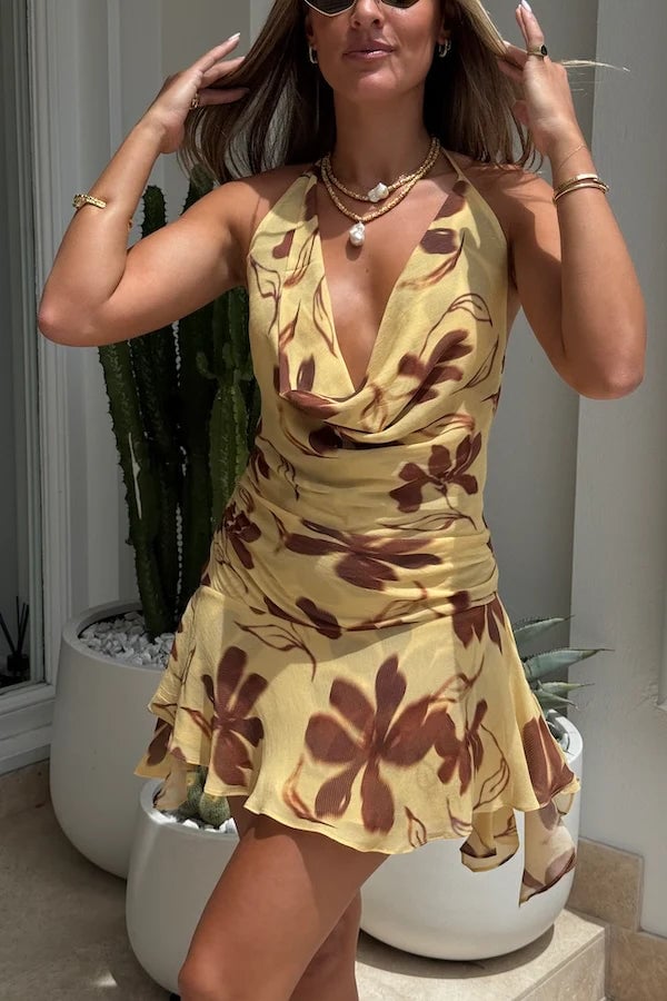 BENNI HARLOW HALTER MINI DRESS - BUTTER FLORAL photo 2
