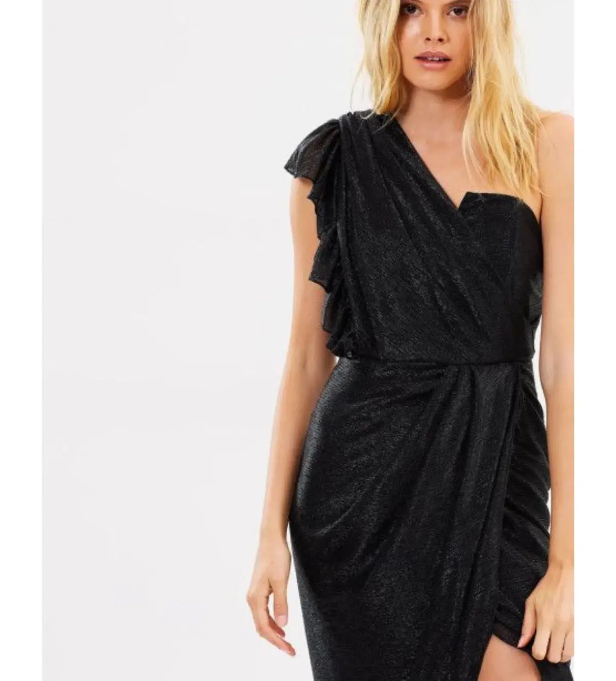 Shona Joy Cassis One-Shoulder Bustier Draped Midi Dress Black Size AU 6 photo 4