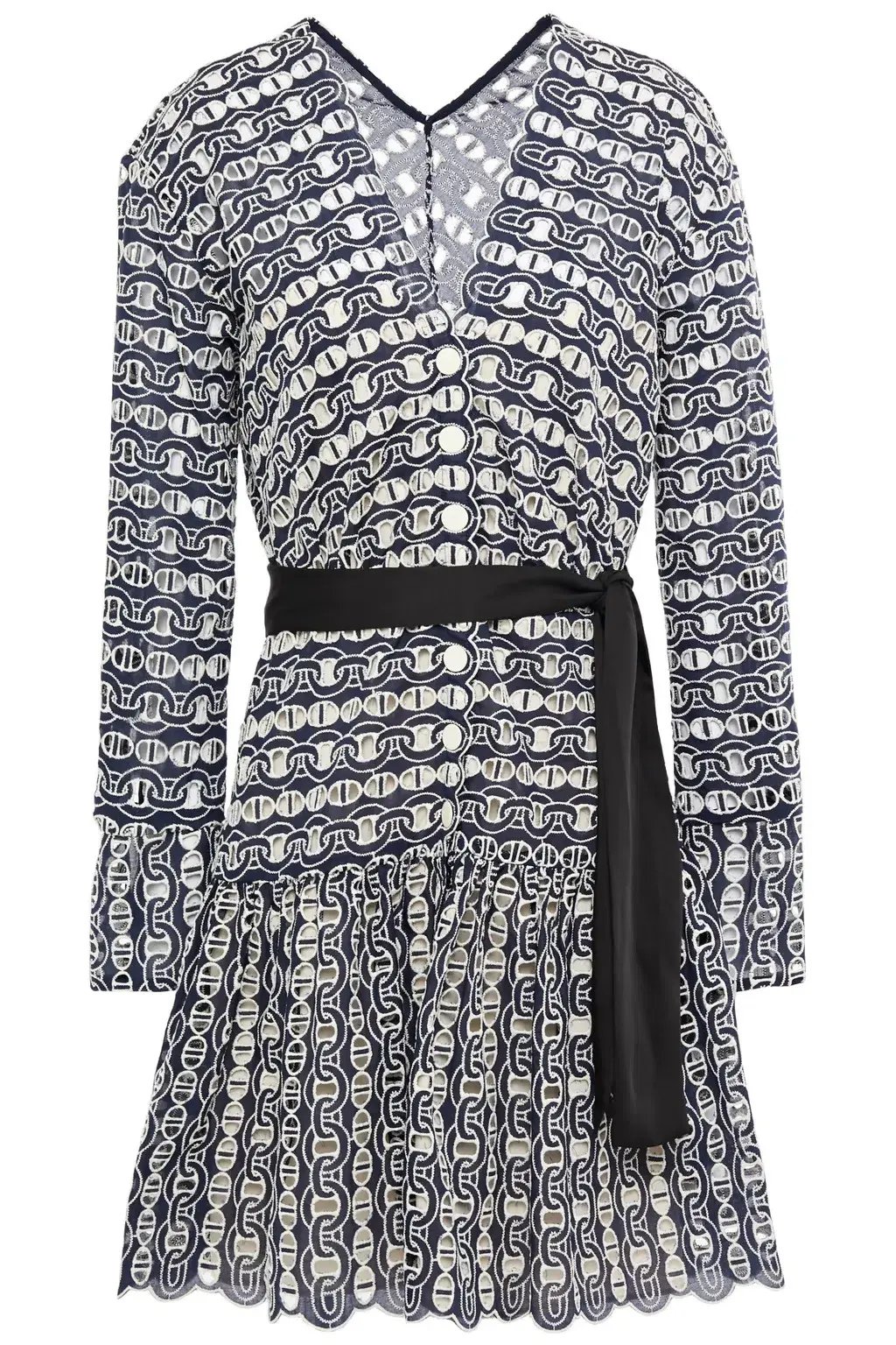 Sandro Dress Rolly Embroidered Broderie Anglaise Mini Dress Navy Beige Size 36 / AU 8 photo 4