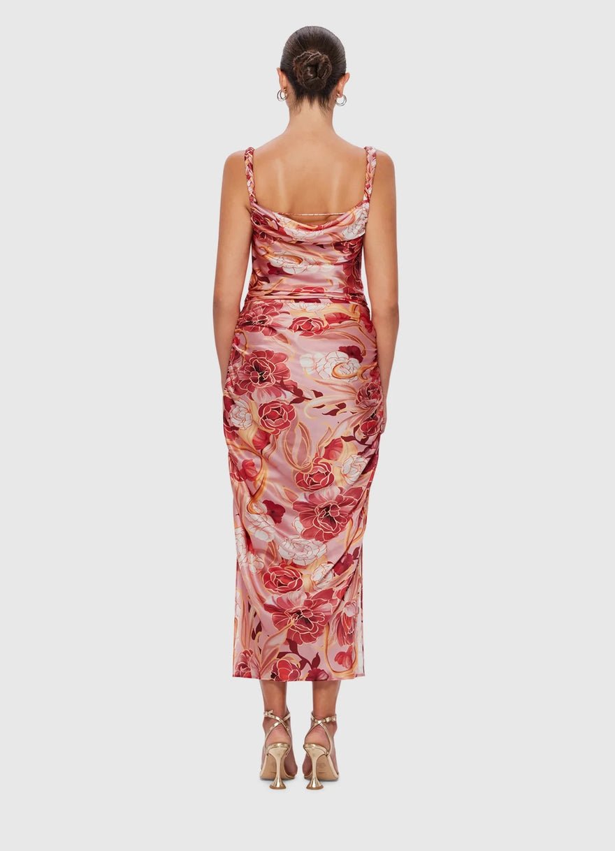 Leo Lin Rachel Cowl Neck Slip Dress - Adorn Print In Passion photo 3