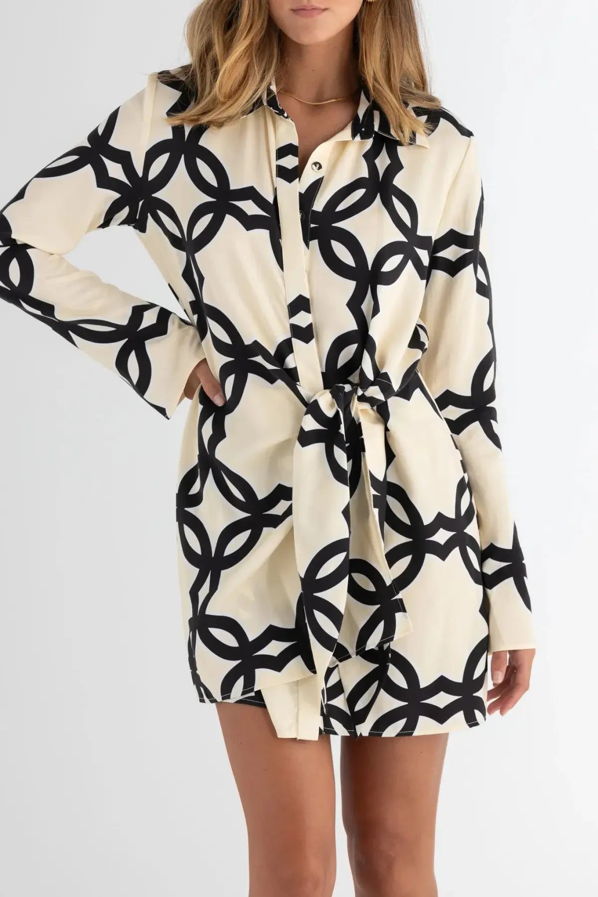 Pasduchas Covert Shirt Mini Dress Quatrefoil Print Size 14 photo 4