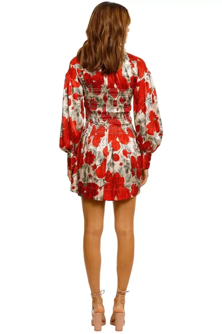 Ganni Brazilian Sand Silk Satin Mini Dress Floral Size 6 photo 3