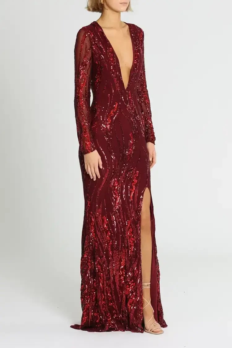 L'amour Deep V Plunge Dress in Wine Size AU 8 photo 2