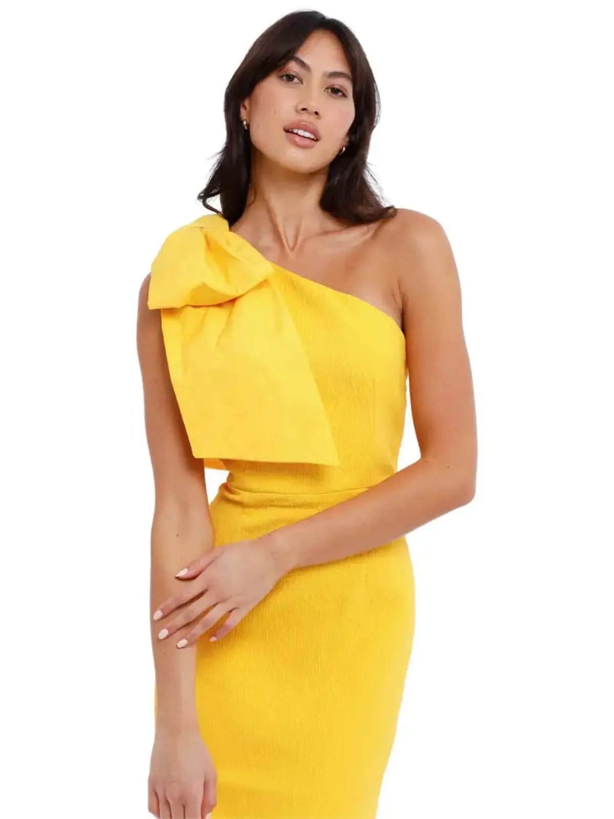 Rebecca Vallance Calla One Shoulder Midi Dress in Yellow Size AU 14 photo 2