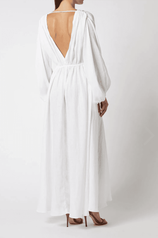 Scanlan Theodore Italian Linen Low Back Dress White Size 8 photo 3