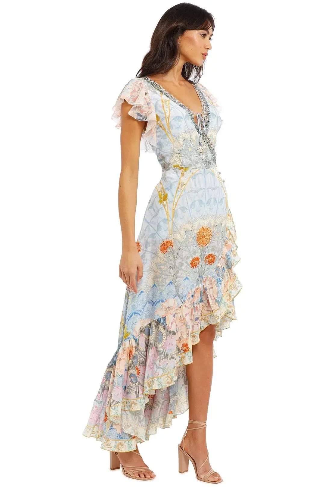 Camilla Morris Muse Ruffle Wrap Dress Silk Floral Size L/Au 14 photo 2