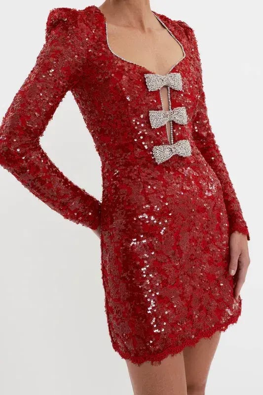 Rebecca Vallance Leyla Long Sleeve Mini Dress Red Sequin Size 6 photo 2