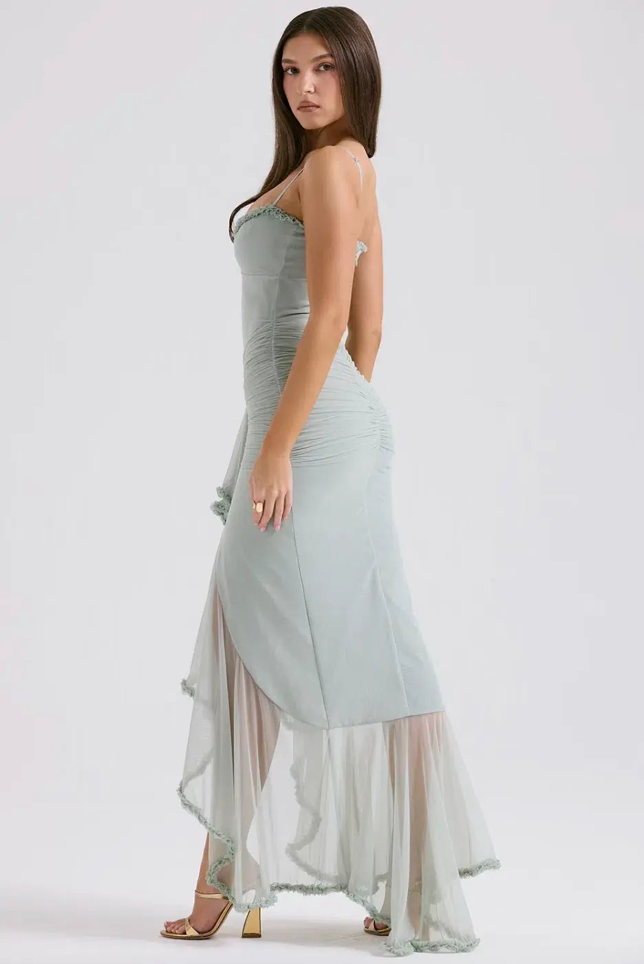 House Of Cb Gabriella Pistachio Ruffled Front Gown Size AU 8 photo 3