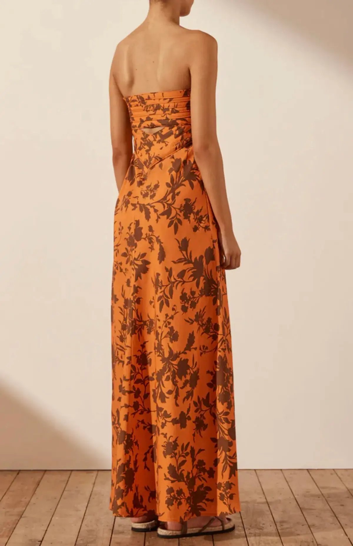 Shona Joy Uli Linen Corded Strapless Maxi Dress Orange Size AU 12 photo 3