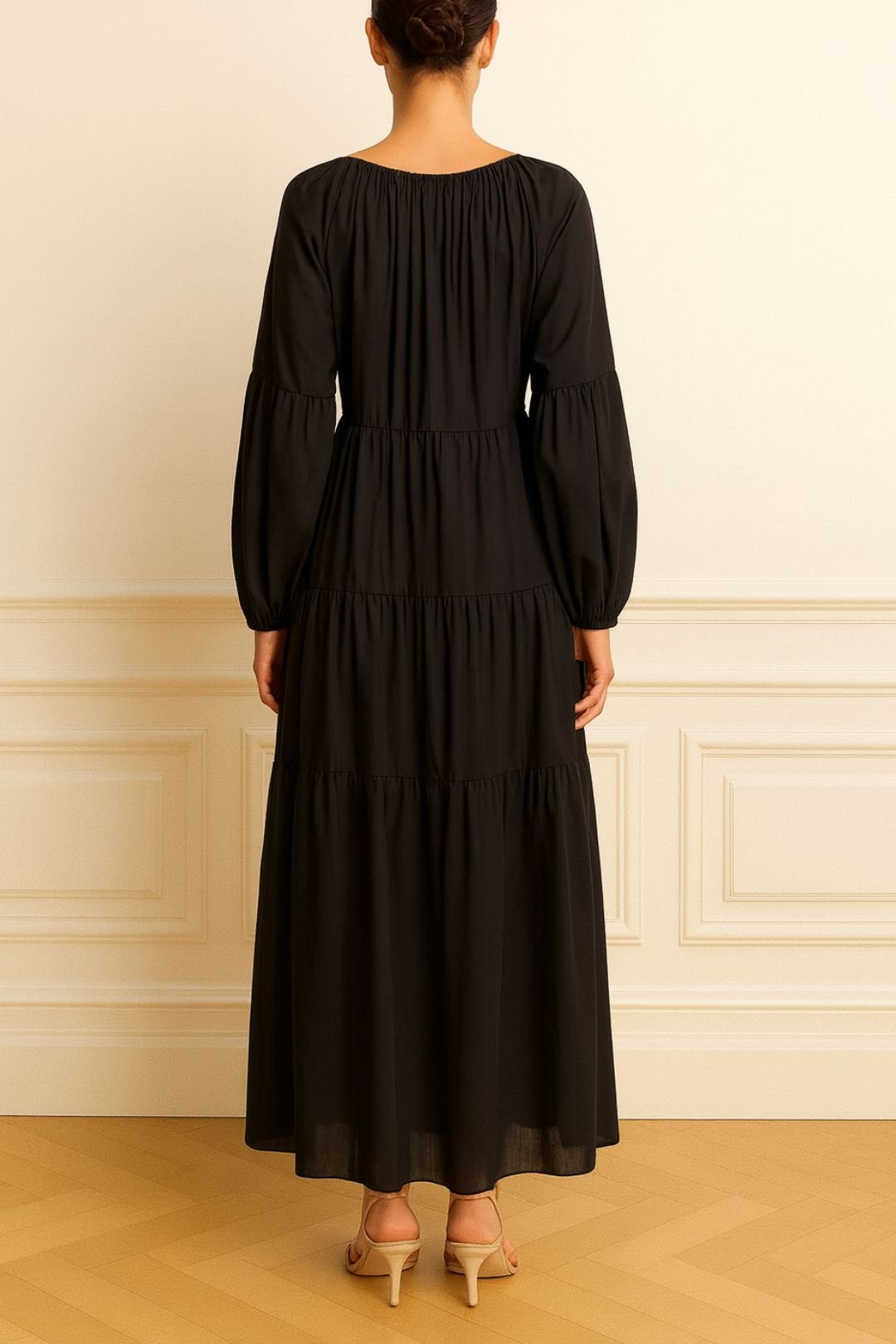Voluminous Tiered Dress - Black photo 2