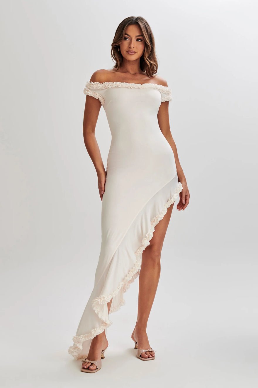 Meshki Arielle Off Shoulder Ruffle Midi Dress - Ivory photo 4