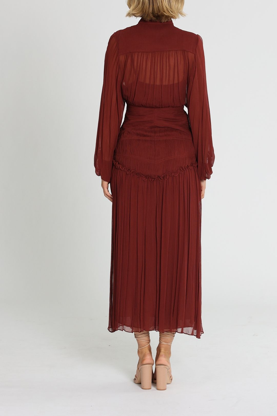 Safira Button Up Ruched Midi Dress - Sangria photo 3