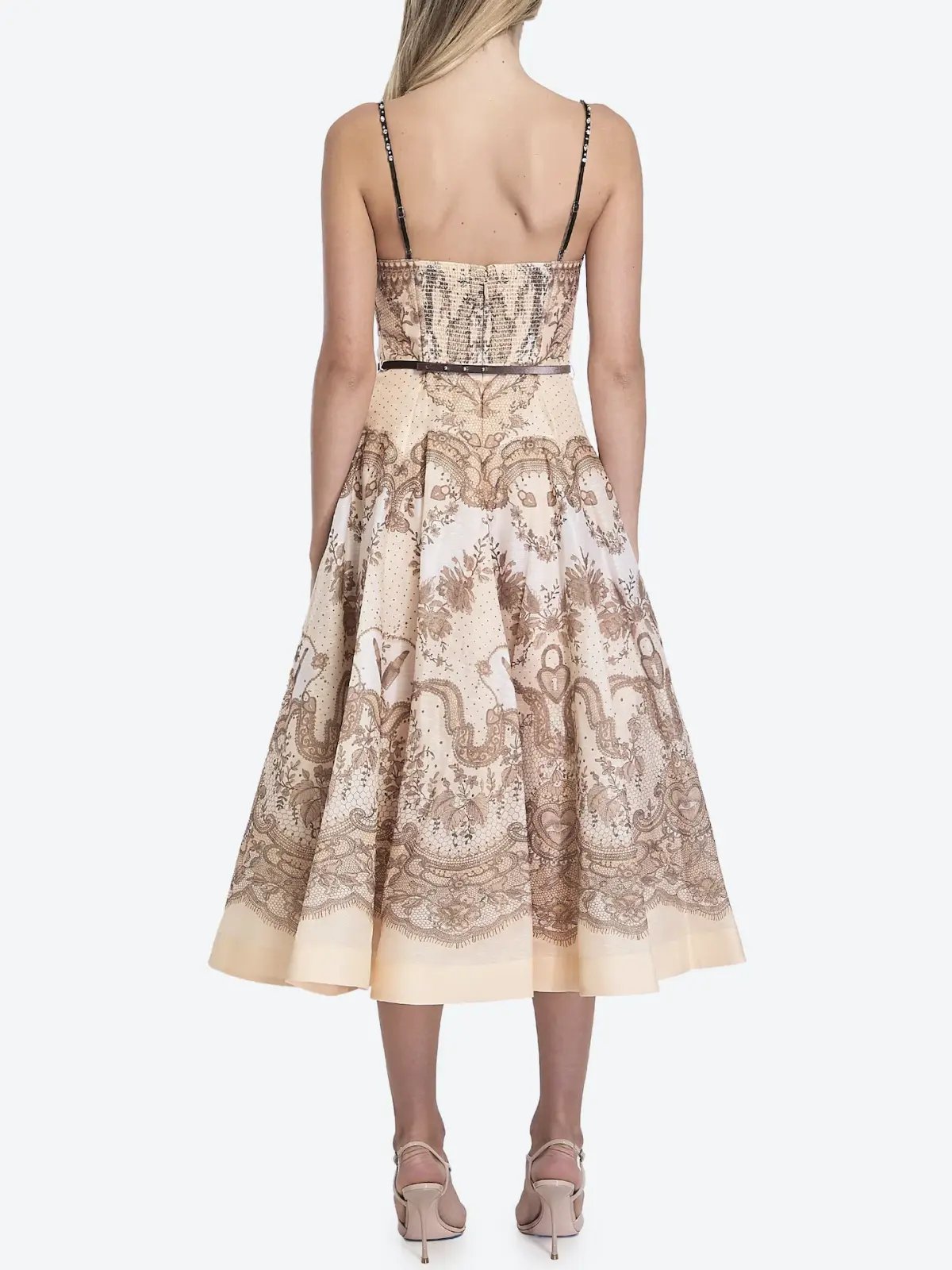 Zimmermann Crush Twist Front Midi Dress Peach Lace Print Size 0 / AU 8 photo 2