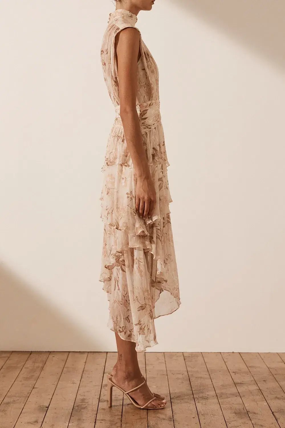 Shona Joy Nina Sleeveless Ruched Midi Dress Print Size 8 photo 4