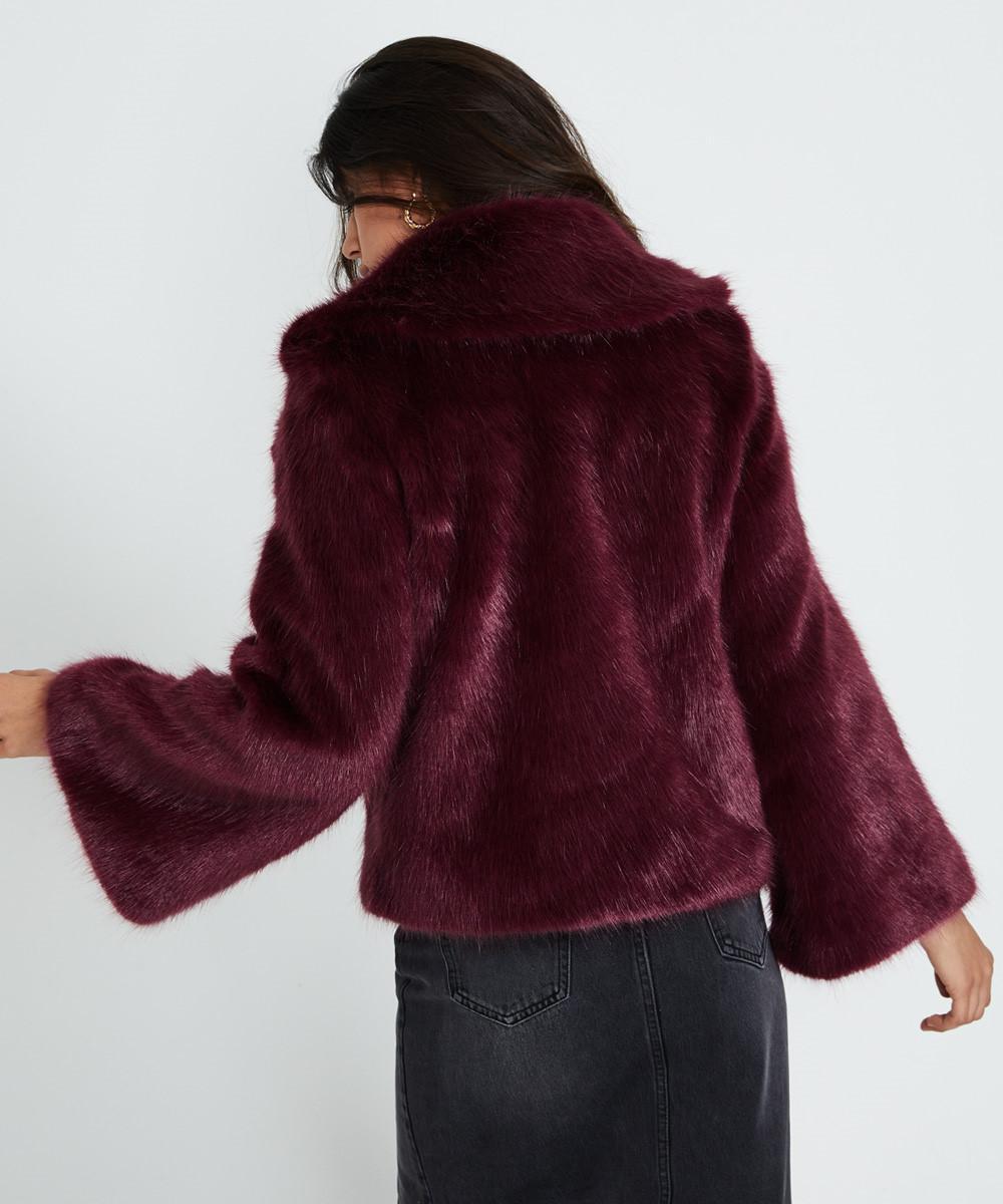 Unreal Fur Madame Butterfly Faux Fur Jacket Wine Size M photo 3