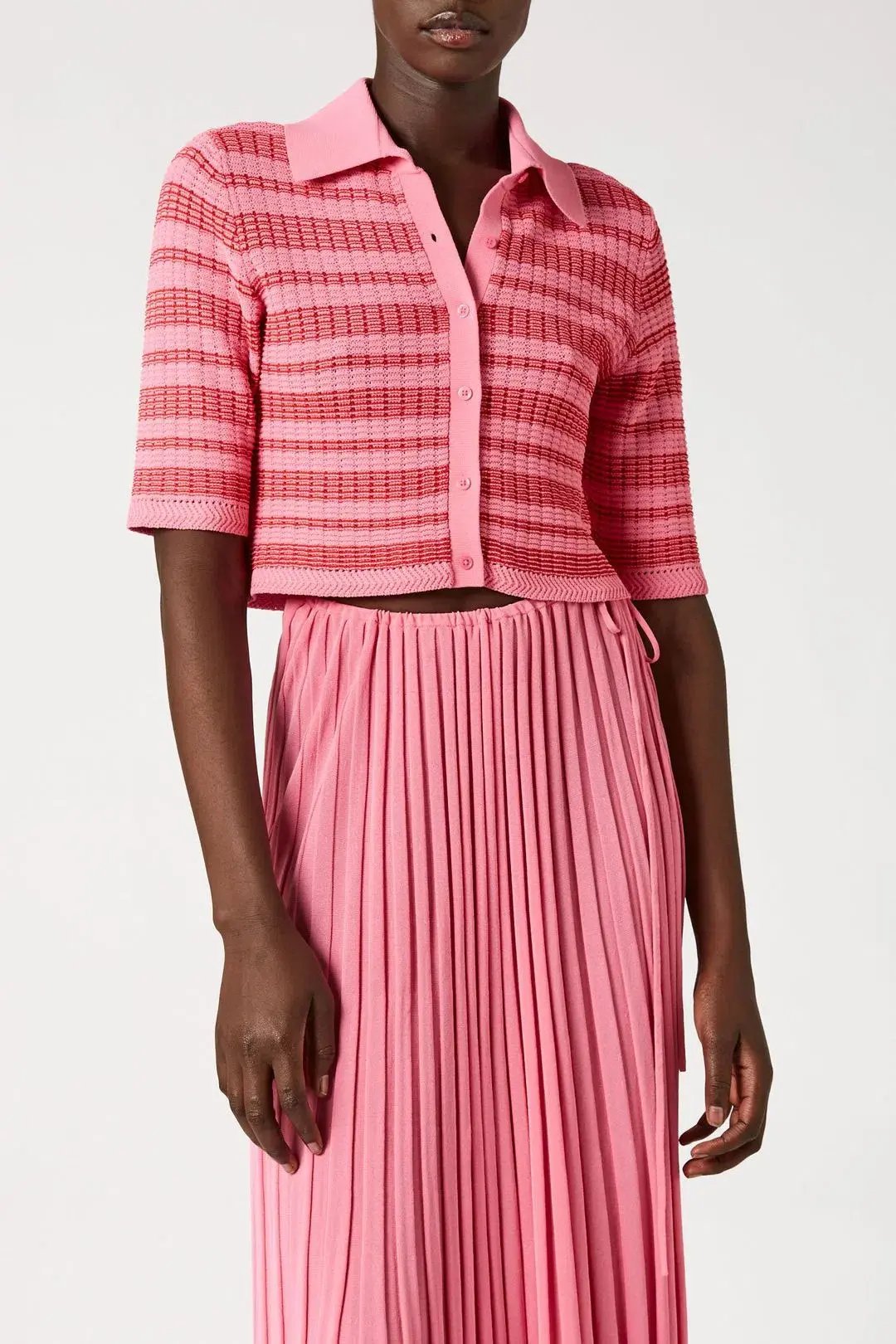 Scanlan Theodore Pleated Rib Stripe Crop Top Pink Size 8 photo 2