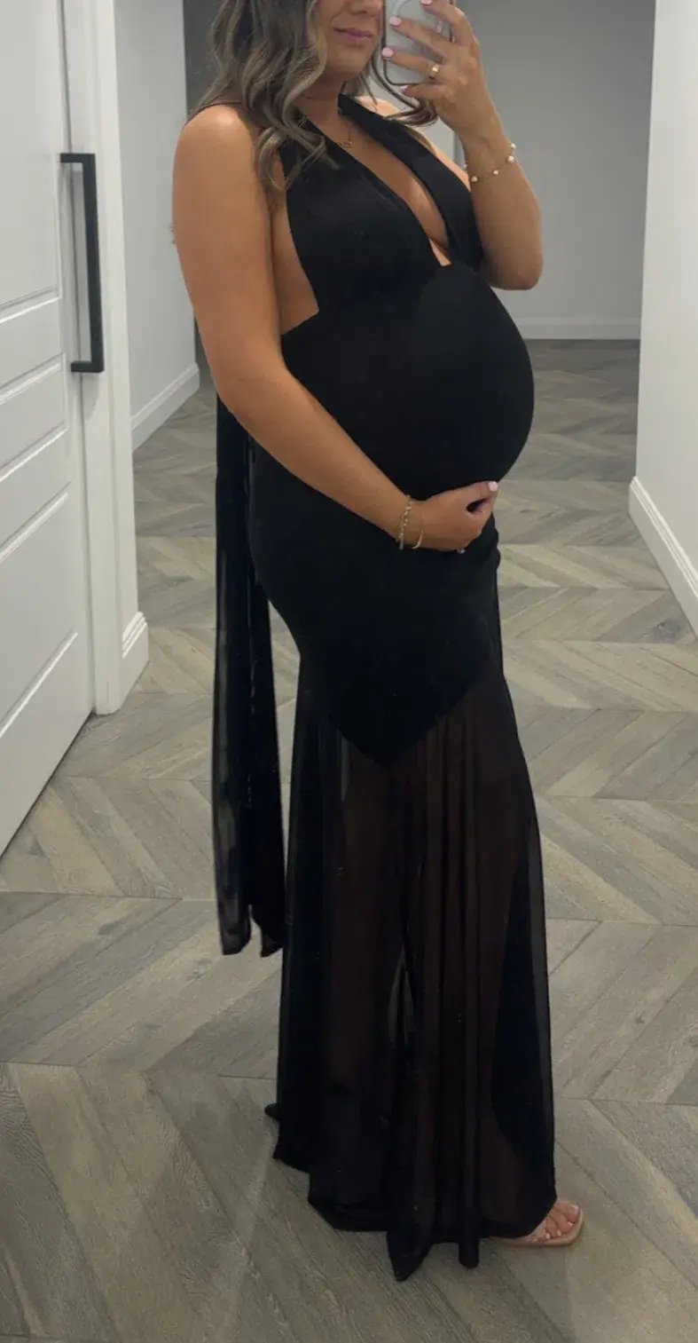 By Nicola Ophelia Halter Neck Maxi Dress in Black Size 10 photo 7