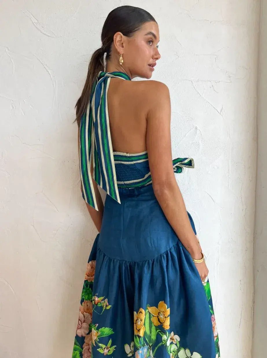 Alemais Lyla Halter Midi Dress in Royal Blue Cutout Size AU 12 photo 4