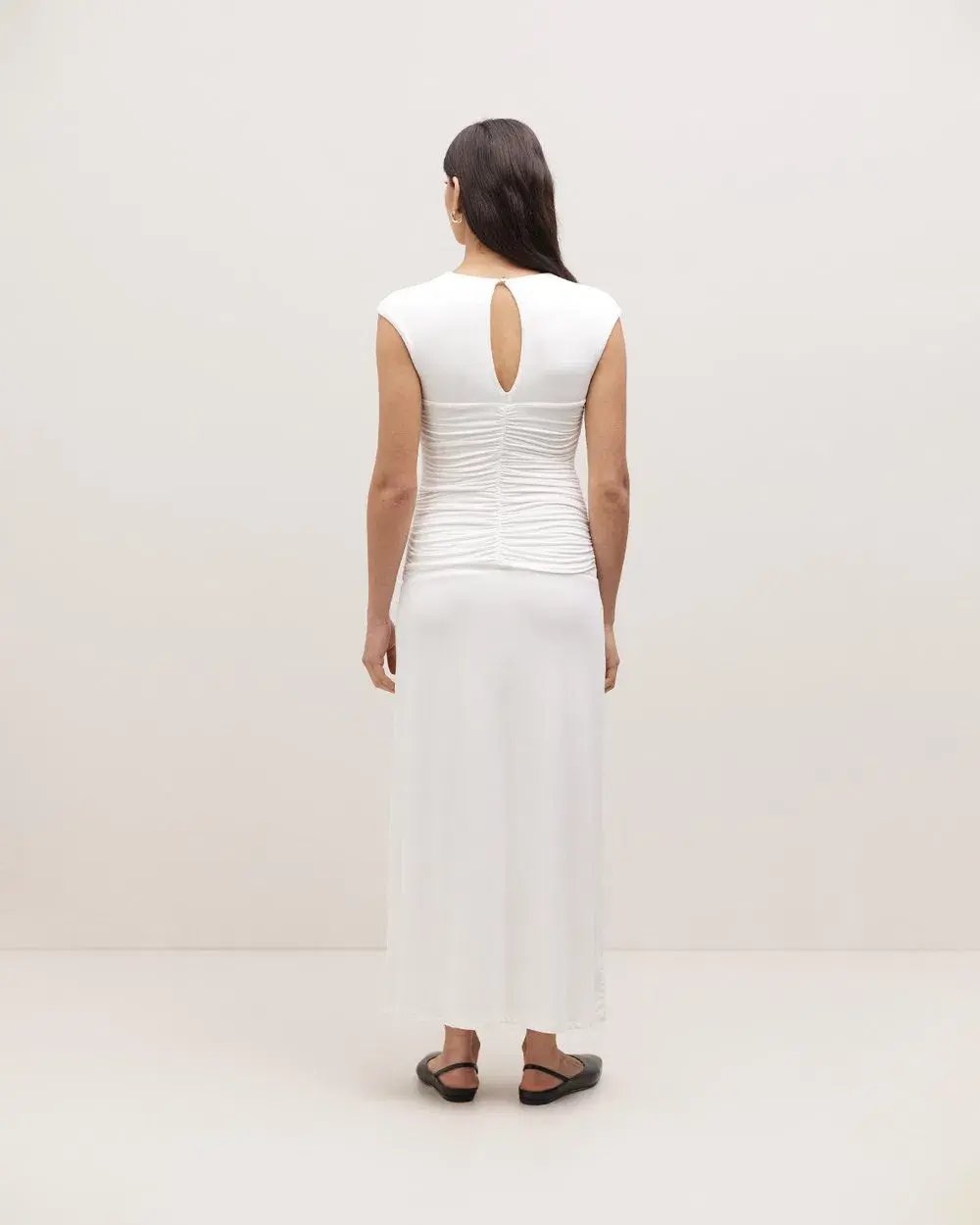 Minima Esenciales Tyler Ruched Bodice Jersey Dress White Size 10 photo 3