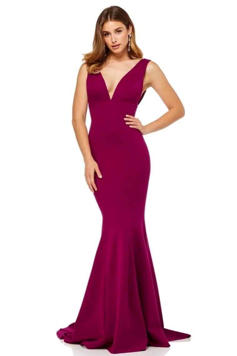 Sherri Hill V Neck Plum Gown photo 2