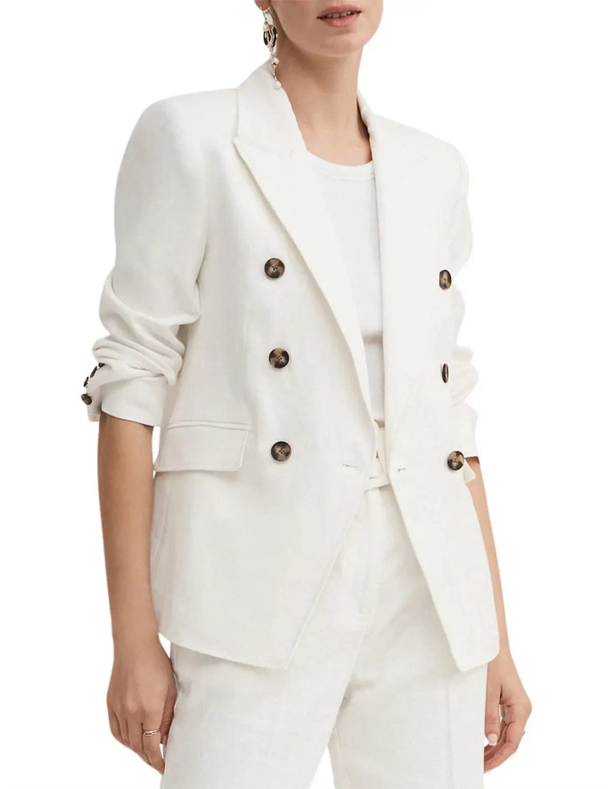 Witchery Linen Double-Breasted Crop Sleeve Blazer White Size 8 photo 2
