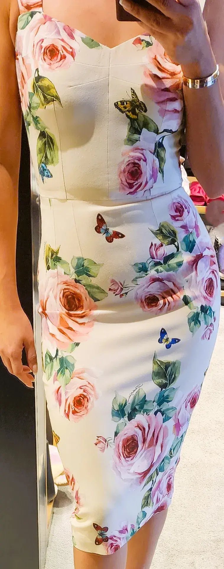 Dolce and Gabbana Cady Pink Rose and Butterfly Dress Floral Size AU 8 photo 2