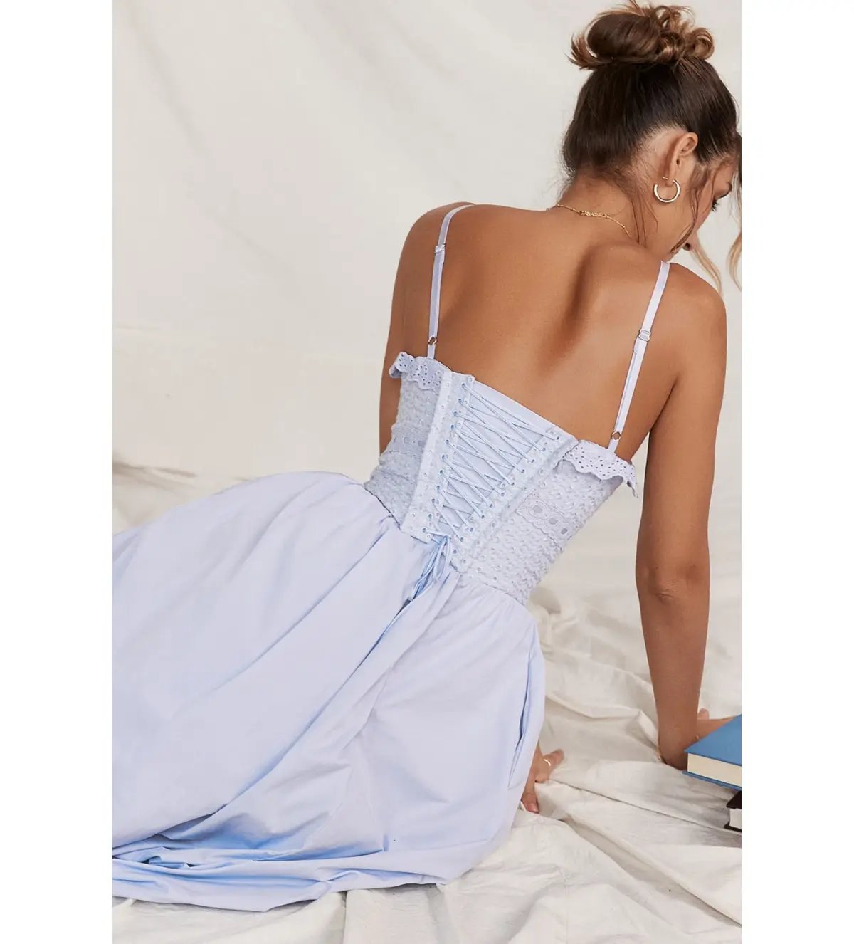 House Of CB Jaime  Sundress Soft Blue Cotton Broderie Anglais Size M/Au 10 photo 2