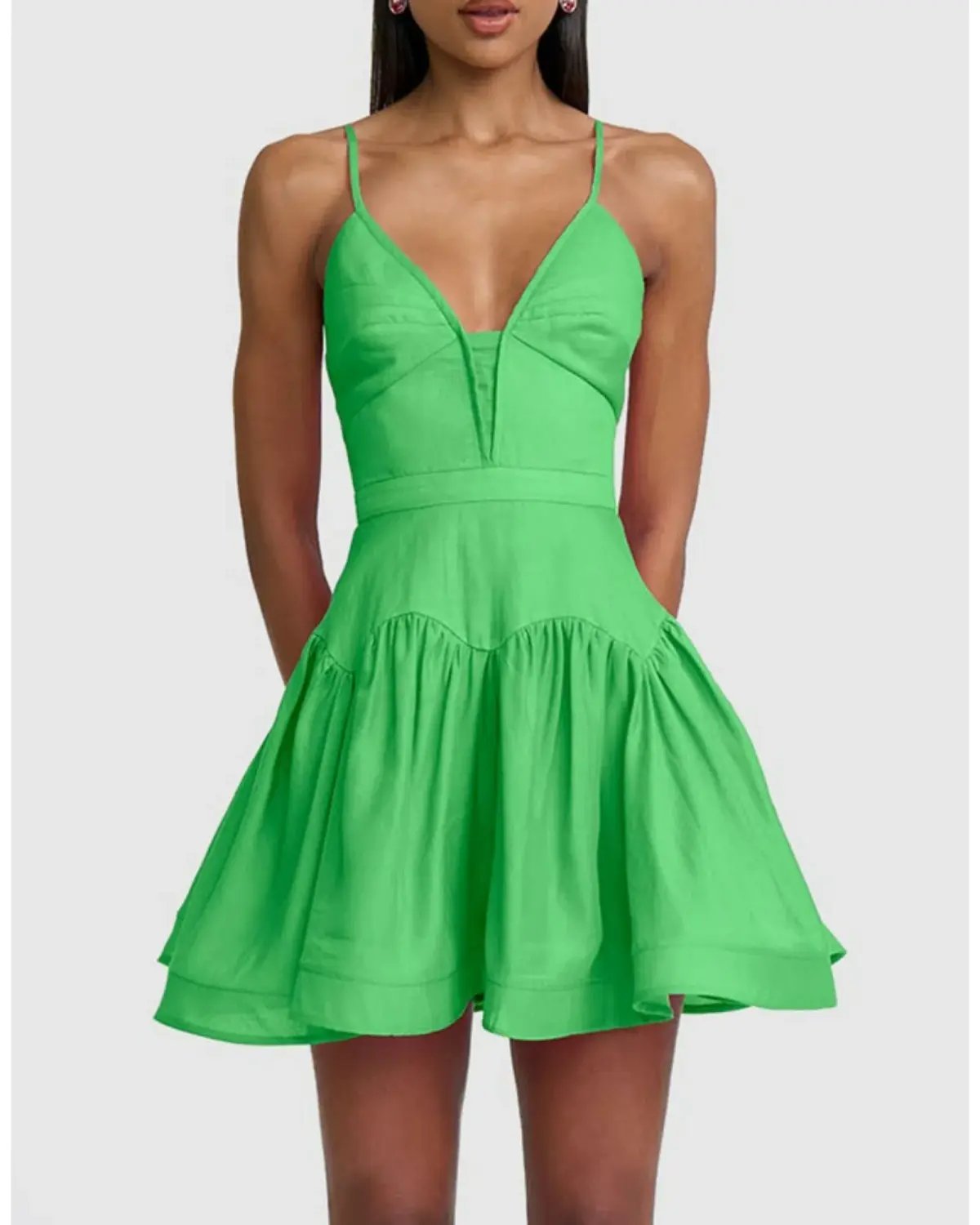 By Johnny Oriana Gather Panel Mini Dress Green Size AU 8 photo 2