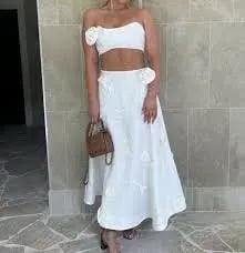 Zimmermann The Matchmaker Rose Bra and Flare Midi Skirt Set Ivory Size 1 / AU 10 photo 5