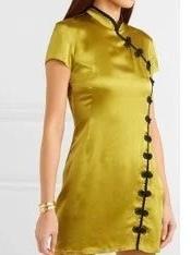 De La Vali Suki Dress - Chartreuse Silk Mini - Size 10 photo 2