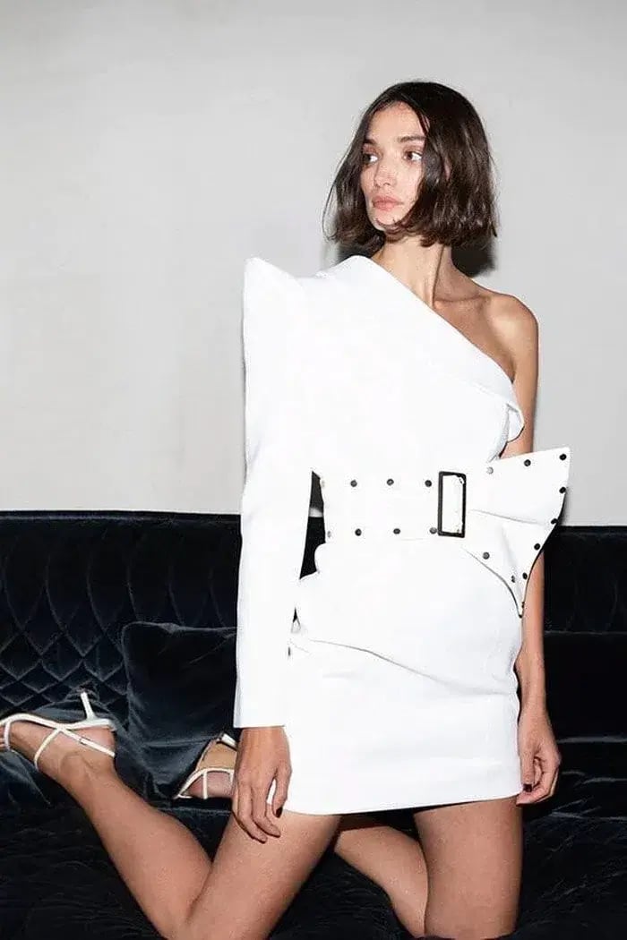 Misha Bonnie Studded Dress White Size 8 photo 3