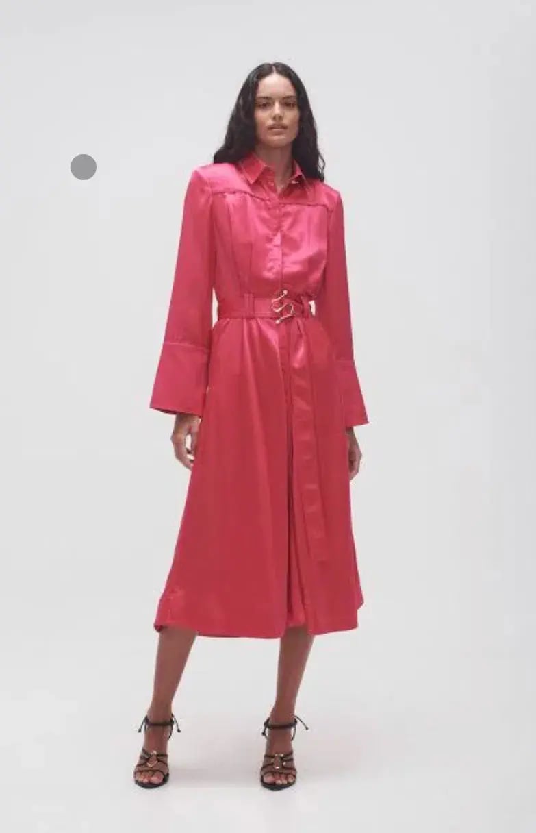 Aje Echo Belted Midi Shirt Dress Hot Pink Size 4 / XXS photo 2