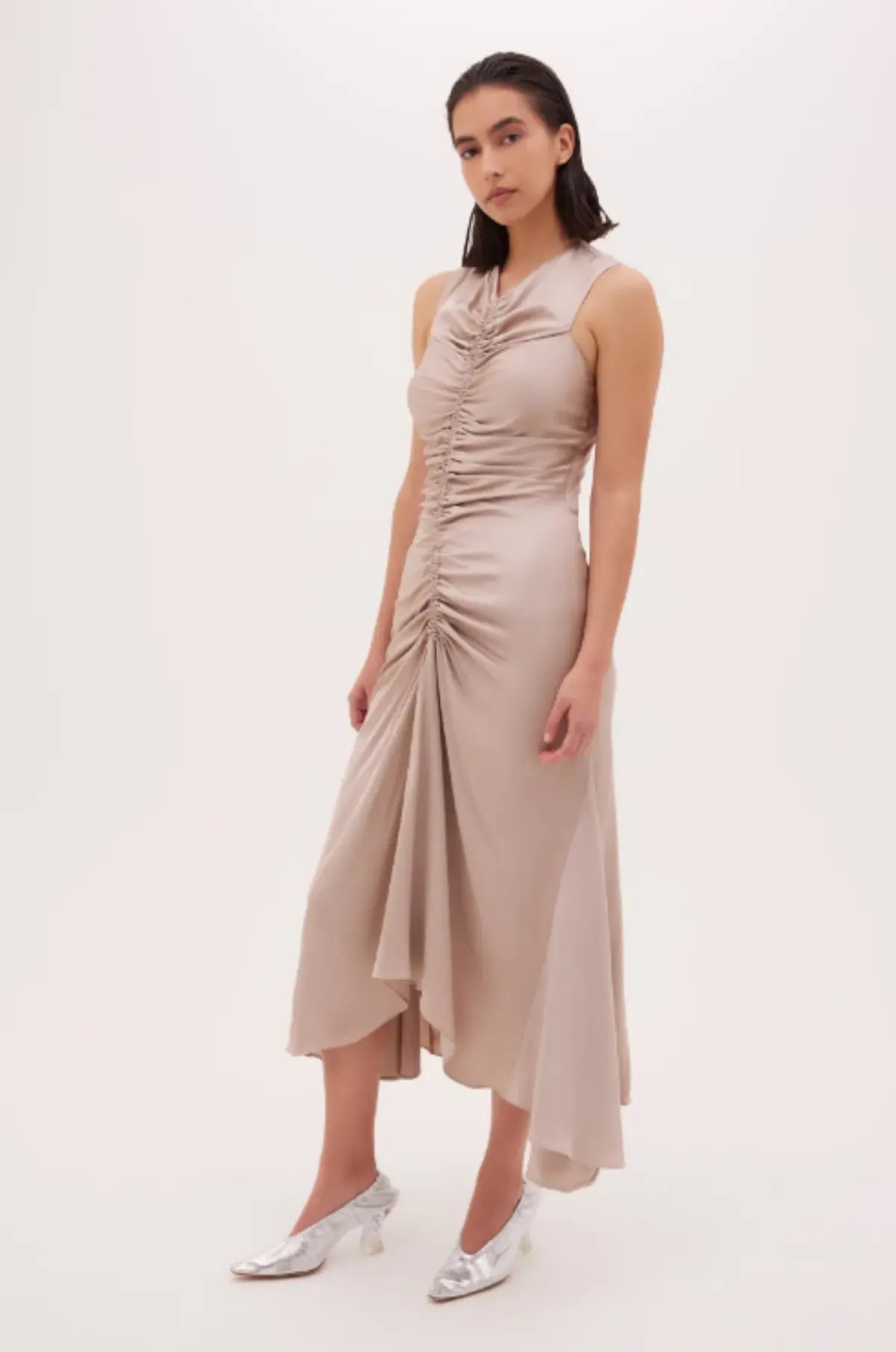 Bianca Spender Sand Satin Meret Dress Nude Size 2/ Au 10 photo 2