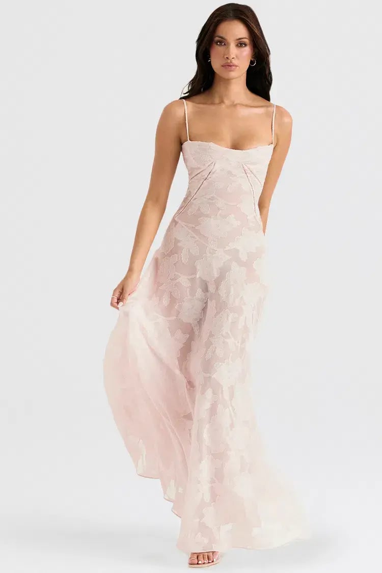 House of CB Seren Lace Back Maxi Dress Soft Pink Floral Size S / AU 8 photo 2