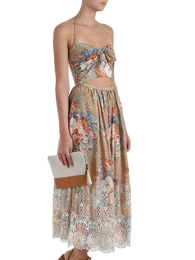 Zimmermann Anais Antique Tie Dress Nude Floral Size 8 photo 4