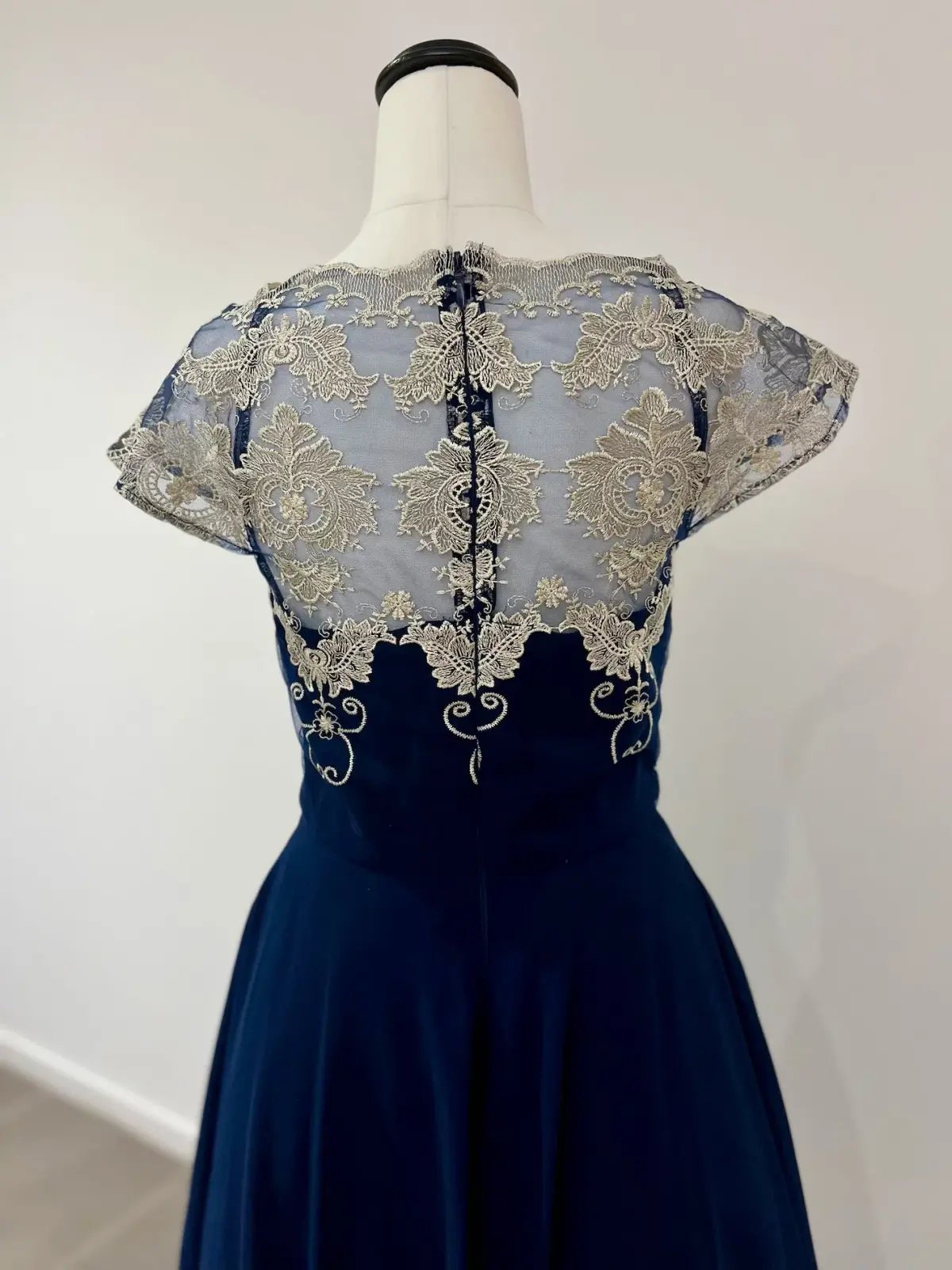 Chi Chi London Chiffon Midi Dress With Embroidery In Navy Size AU 8 photo 4