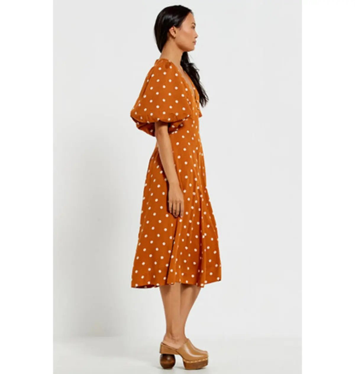 Bohemian Traders Panel Fit And Flared Midi Dress In Brown Dot Size AU 20 photo 2
