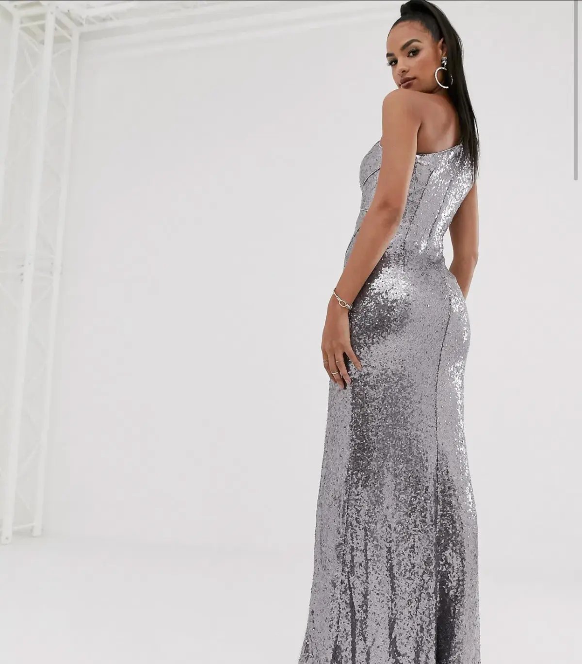 Bariano Silver Sequence Split Gown Silver Size AU 6 photo 2
