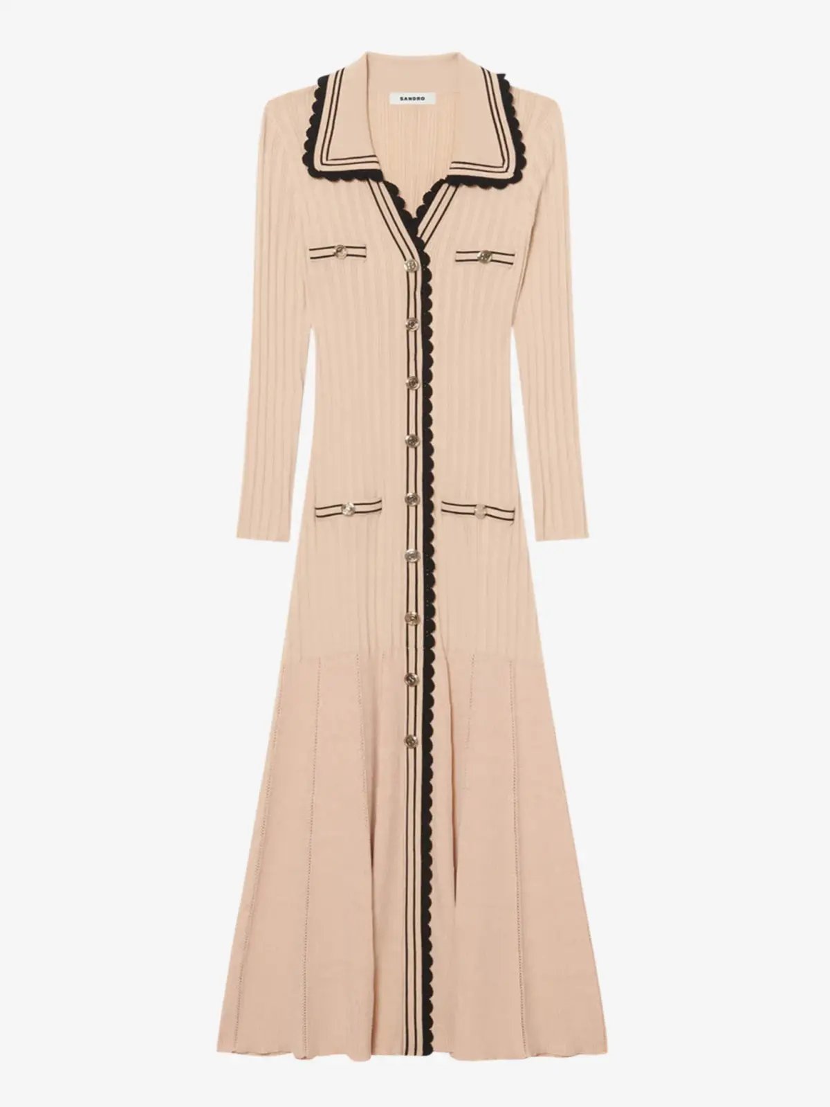 Sandro Alexandrine Ribbed Knit Midi Dress Beige Size 6 AU photo 8