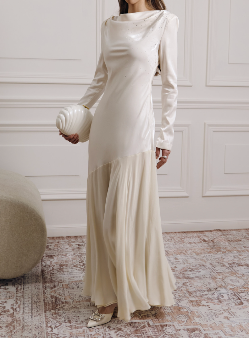 FITTED SATIN RHINESTONE MAXI DRESS BY LICHI CREAM photo 4