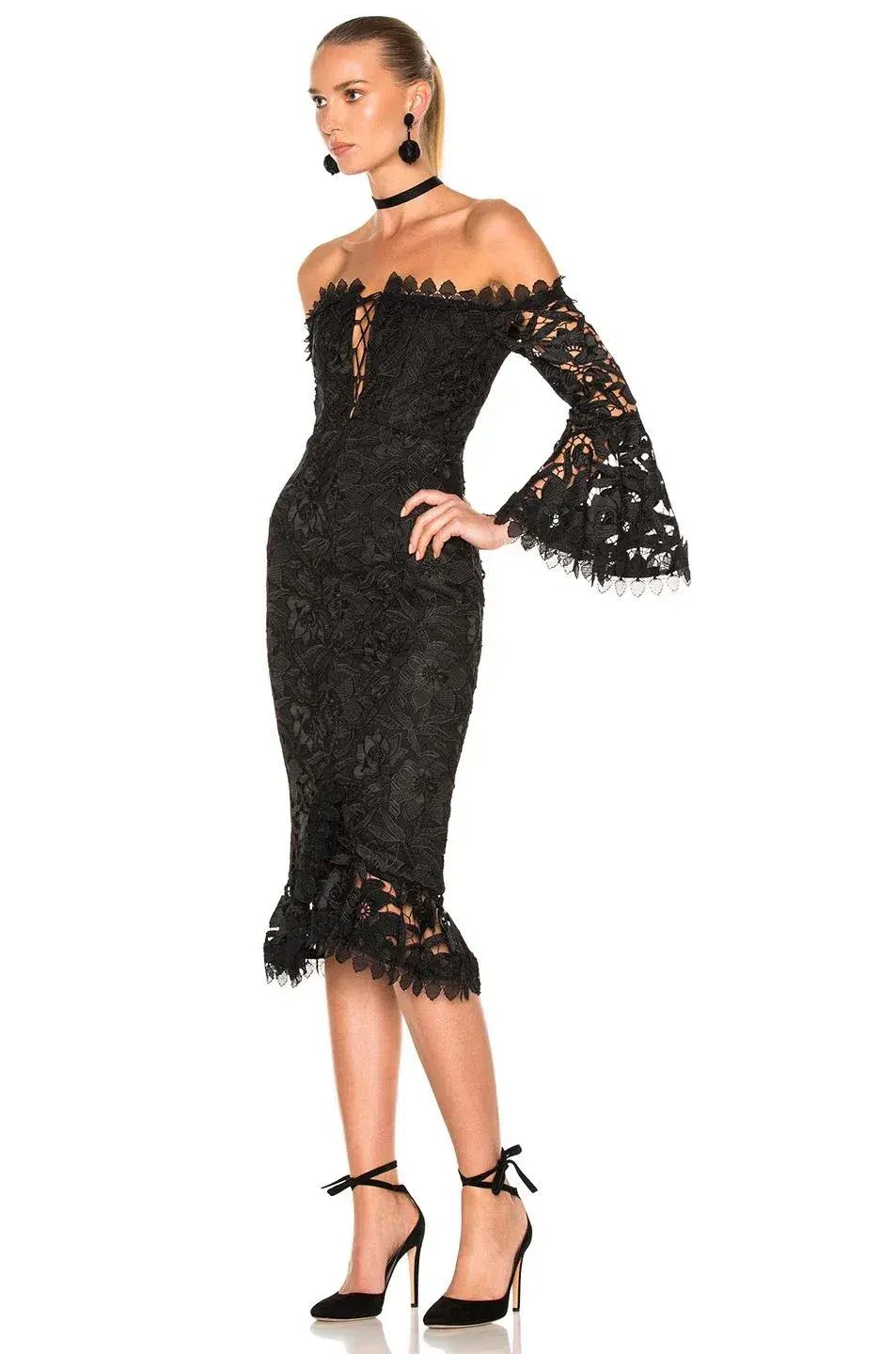 Nicholas Botanical Lace Cocktail Dress Black Size 6 photo 5