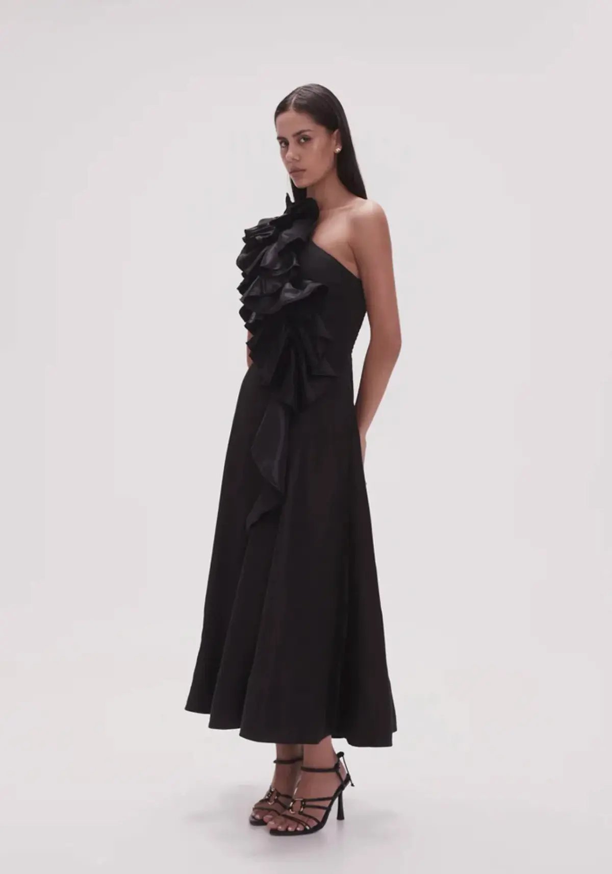Aje Adelia Ruffle Midi Dress Black Size 8 photo 3