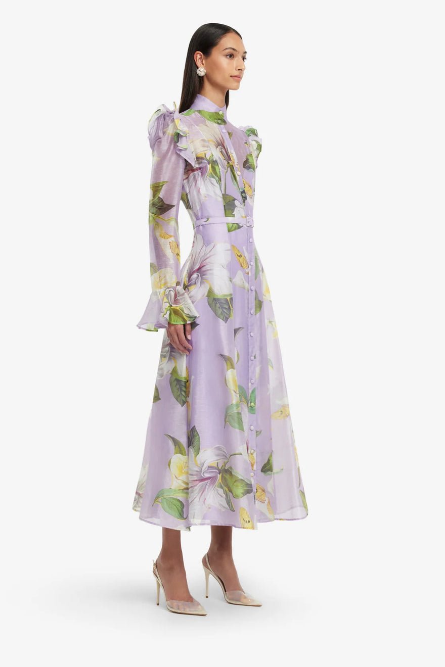 Leo Lin Katrina Butterfly Sleeve Midi Dress - Lily Blossom Print in Lilac photo 4