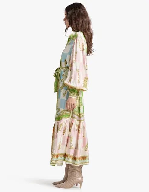 Alemais Checkmate Silk Shirtdress Maxi Dress Multi Print Size 14 photo 4