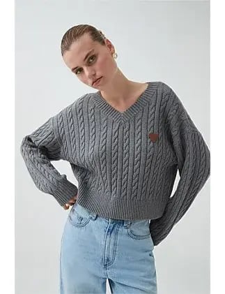 Aje Studio Naia Cropped Cable Knit Jumper Grey Size 6 photo 5