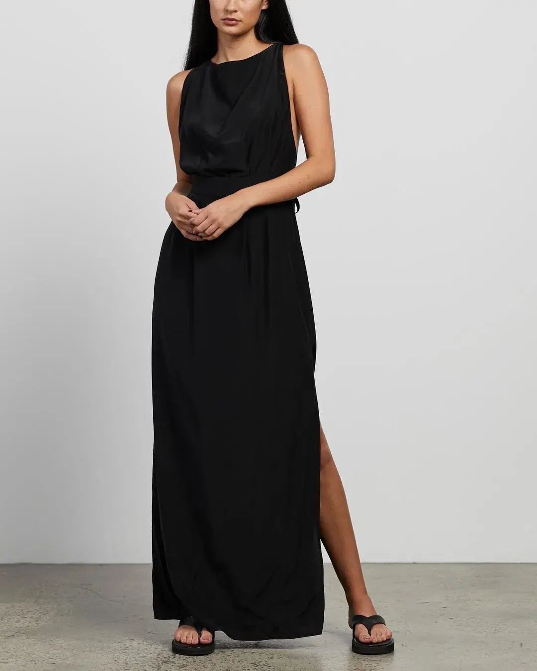 Matin Backless Silk Dress Black Size 10 photo 3