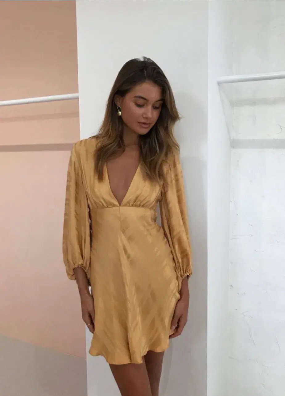 Shona Joy Daisy Balloon Sleeve Bias Dress Saffron Size 8 photo 2