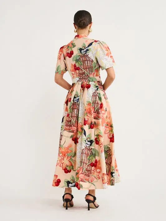 Leo Lin Bianca Short Sleeve Midi Dress Azalea Print in Fortune Size 10 photo 3